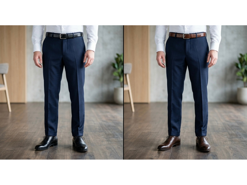 靴とベルトの色を合わせたスーツコーデ例