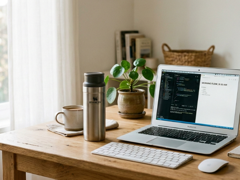 職場で水筒コーヒーを飲むイメージ