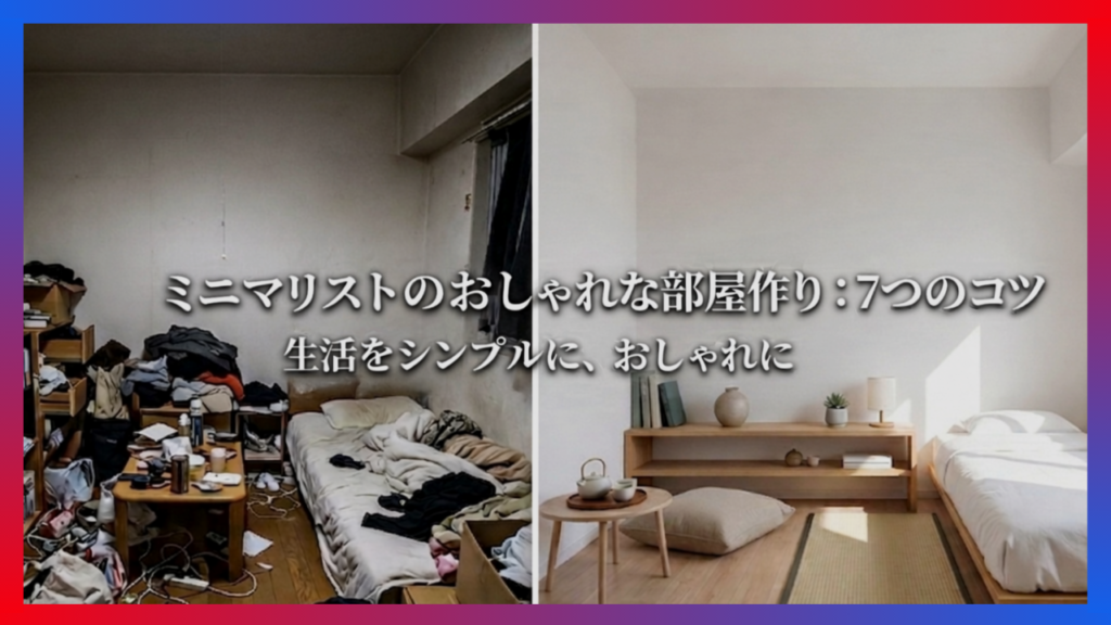 散らかった部屋とミニマルでおしゃれな部屋のビフォーアフター比較