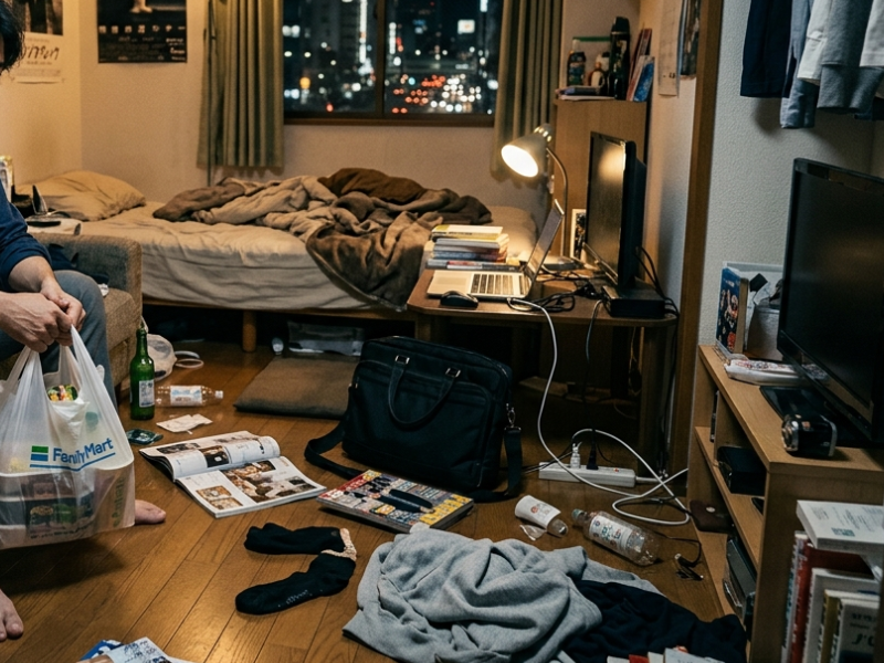 自炊が面倒でコンビニに頼る一人暮らしの男性の様子