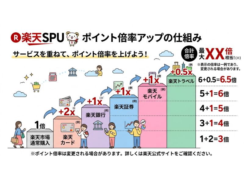 楽天SPUによるポイント倍率アップのイメージ図