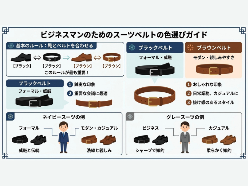 スーツに合わせるベルトの色(黒と茶色)の基本