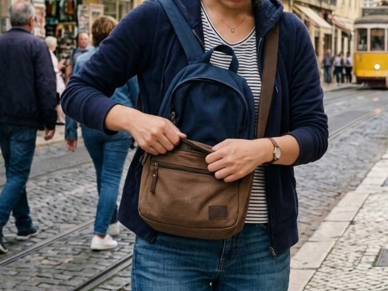 海外旅行中に財布の盗難を不安に感じる様子