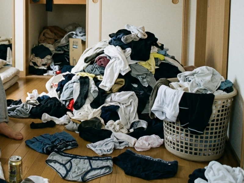 下着の枚数が多くて洗濯物が溜まっている様子