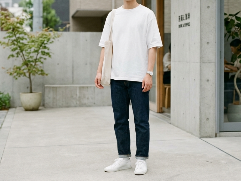少ない服でおしゃれに見えるミニマリスト男性のシンプルコーデ例