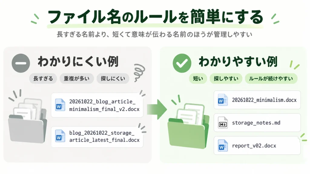長いファイル名と短いファイル名の違いを比較した図